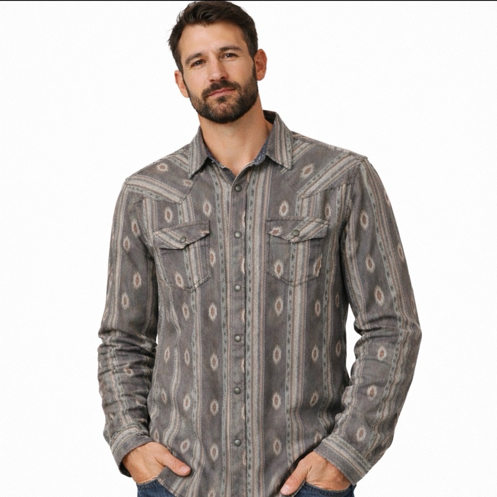 CODY JAMES MEN'S VOYAGER SOUTHWESTERN STRIPED LONG SLEEVE SNAP SHIRT LARGE